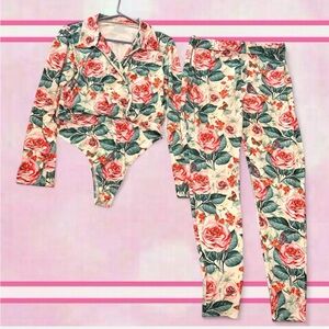 Floral bodysuit Set - pink, white and green